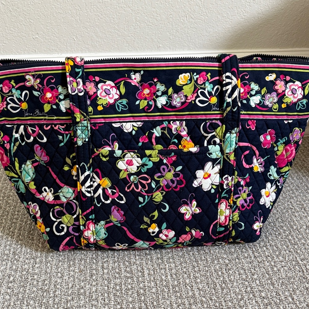 Vera Bradley Miller Bag Large Tote Navy Floral Print Travel